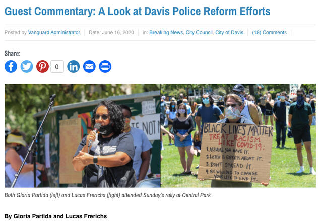 A look at Davis Police Reform Efforts written by Gloria Partida and Lucas Frerichs
